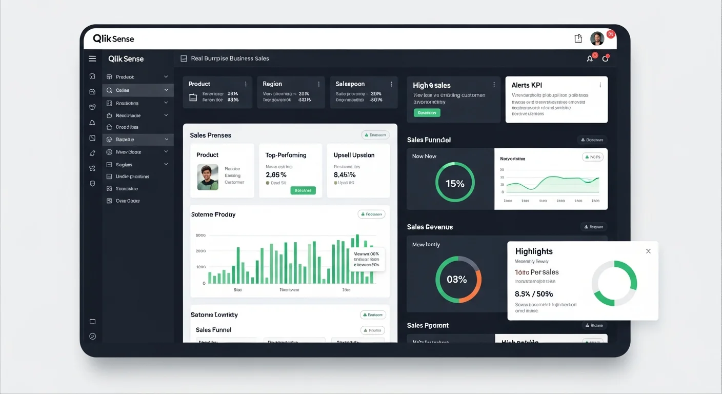 Dashboard Qlik Sense แสดงยอดขายและ KPI เรียลไทม์บนหน้าจอคอมพิวเตอร์และมือถือ
